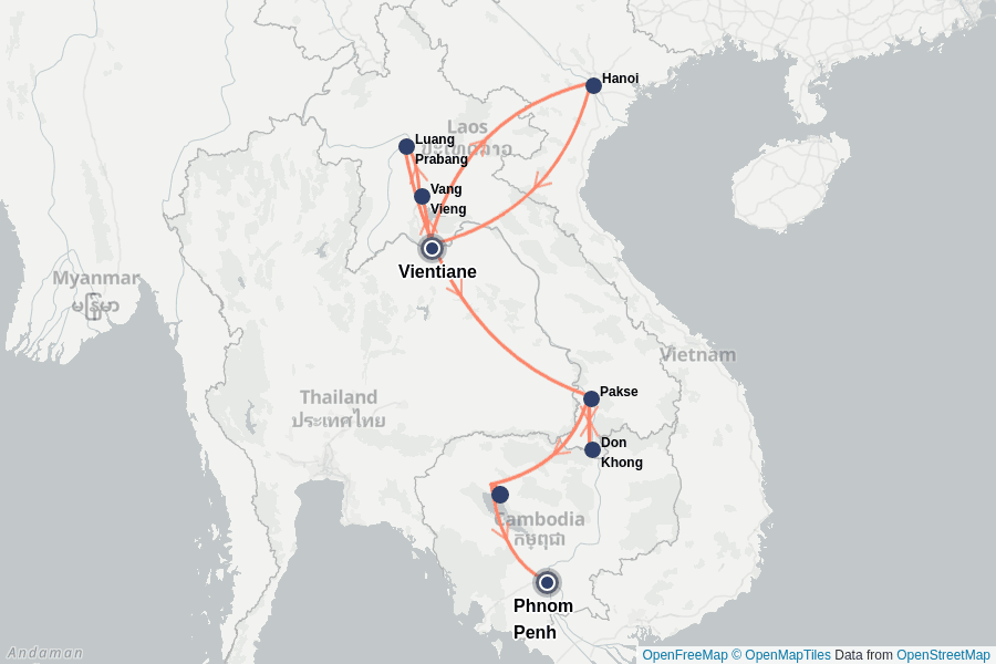 Itinerary Map image for Laos & Cambodge – Temples et 4 000 Îles