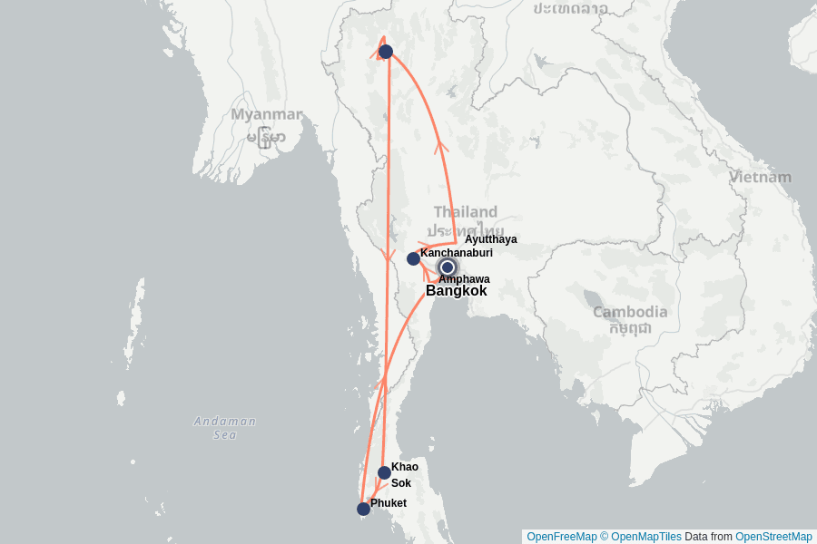 Itinerary Map image for Grand Tour de la Thaïlande