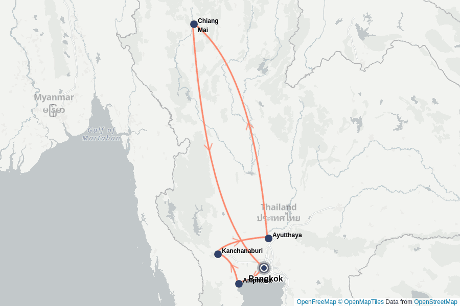 Itinerary Map image for La Thaïlande en 10 jours