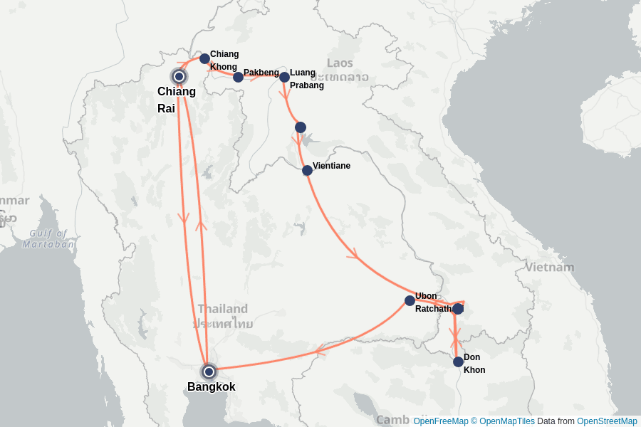 Itinerary Map image for Le Grand Tour du Laos