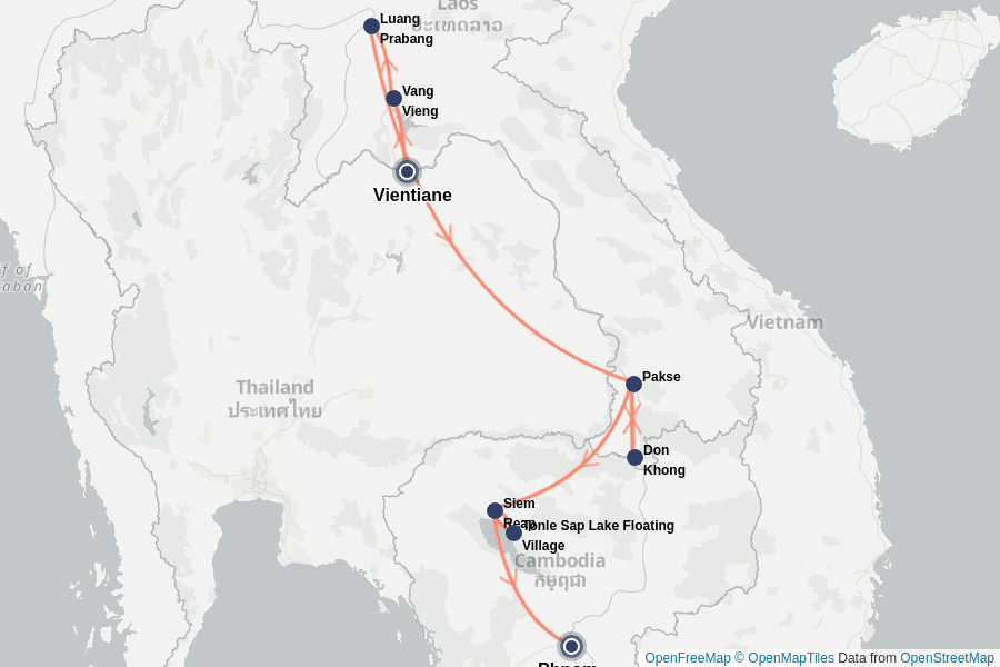 Itinerary Map image for Laos & Cambodge en immersion