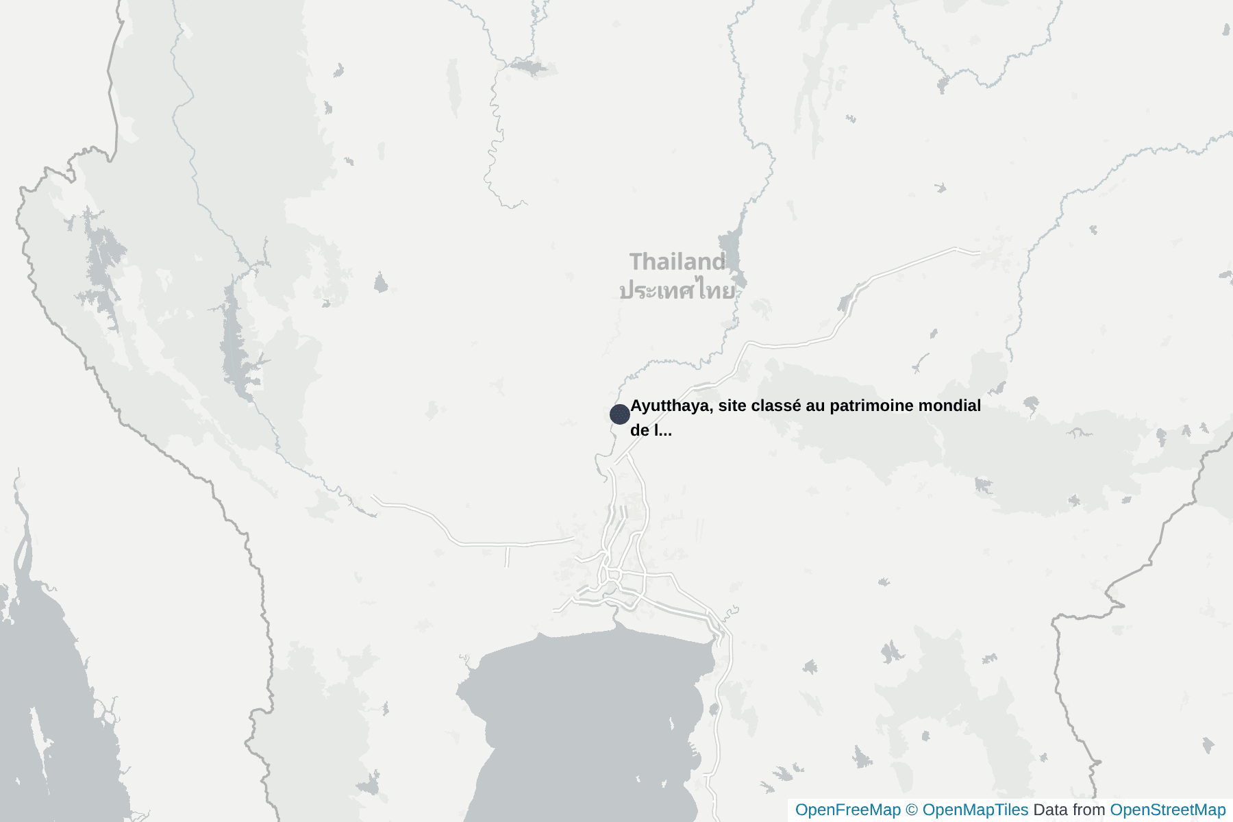 Carte de Ayutthaya, site classé au patrimoine mondial de l'UNESCO